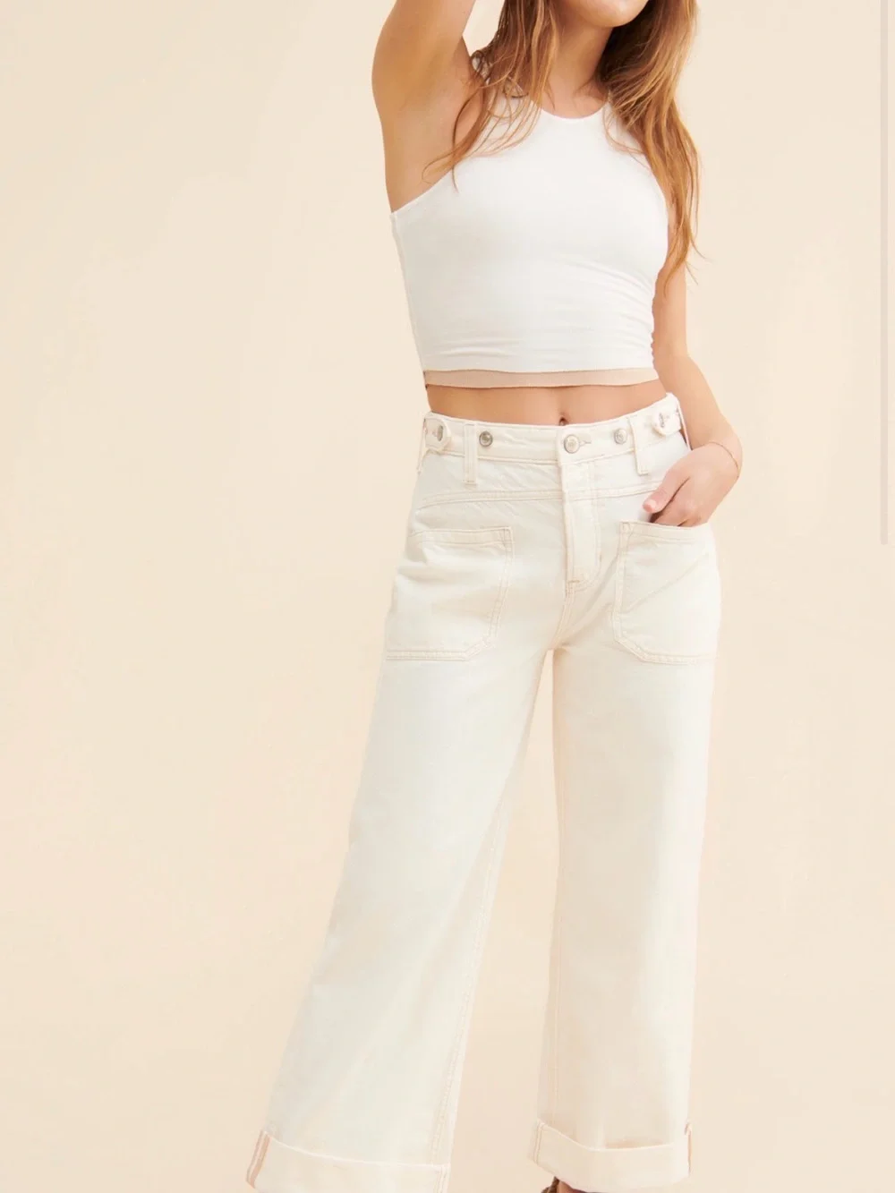 Free People Palmer Cuffed Jeans - Ivory